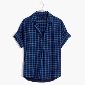 Madewell Double-Faced Park Popover Shirt in Plaid Dark Blue Size XS
